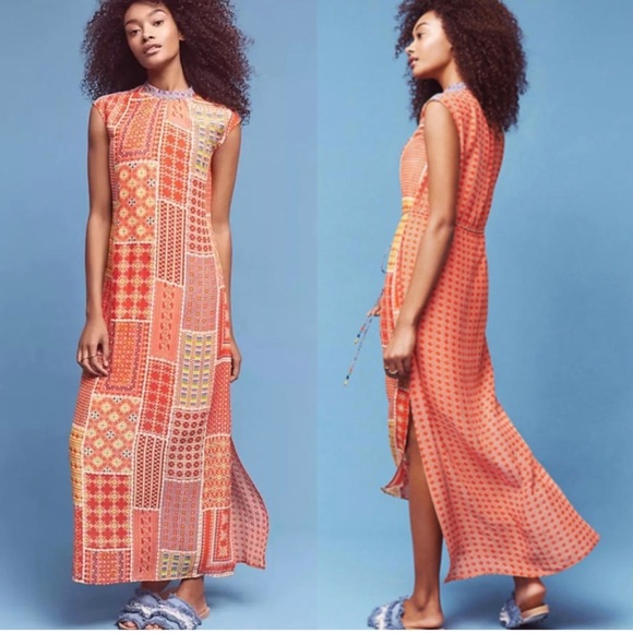 Tanvi Kedia Anthropologie Sol Patchwork Embellished Boho Chic Maxi Dress Size M - Picture 1 of 9
